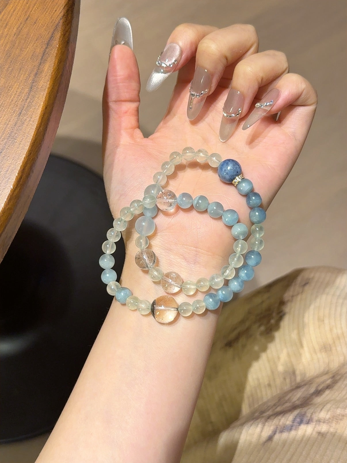 Prehnite, Aquamarine, Green Phantom & Blue Crystal Calm Mind Bracelet