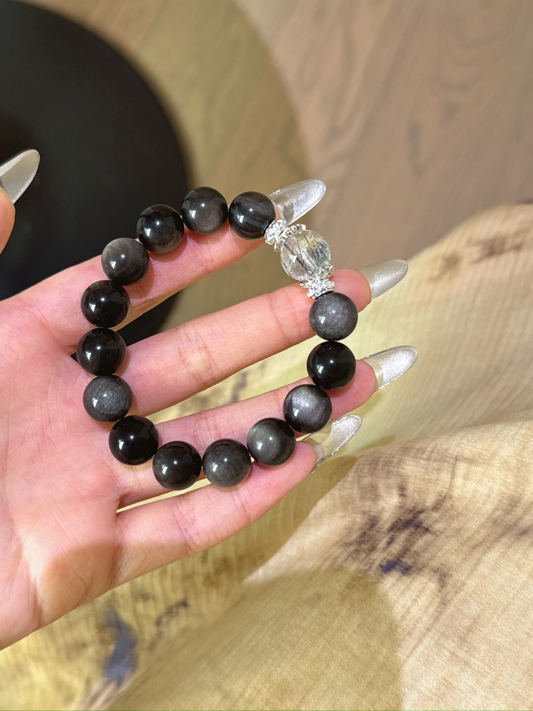 Silver Obsidian & Black Rutilated Quartz Spiritual Guardian Bracelet