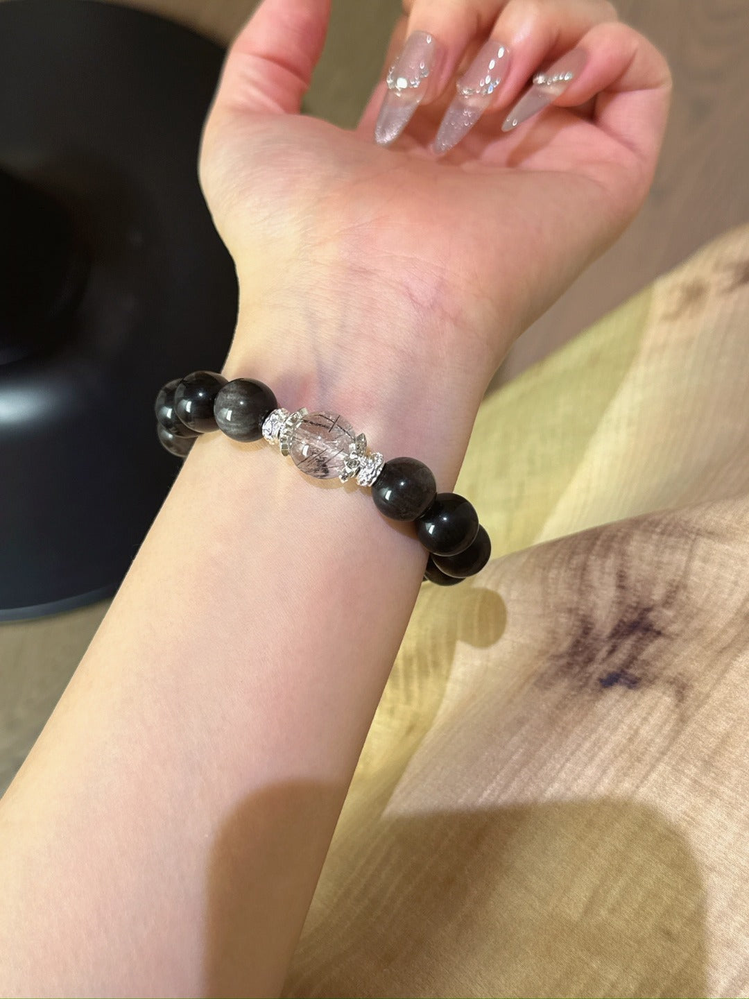 Silver Obsidian & Black Rutilated Quartz Spiritual Guardian Bracelet