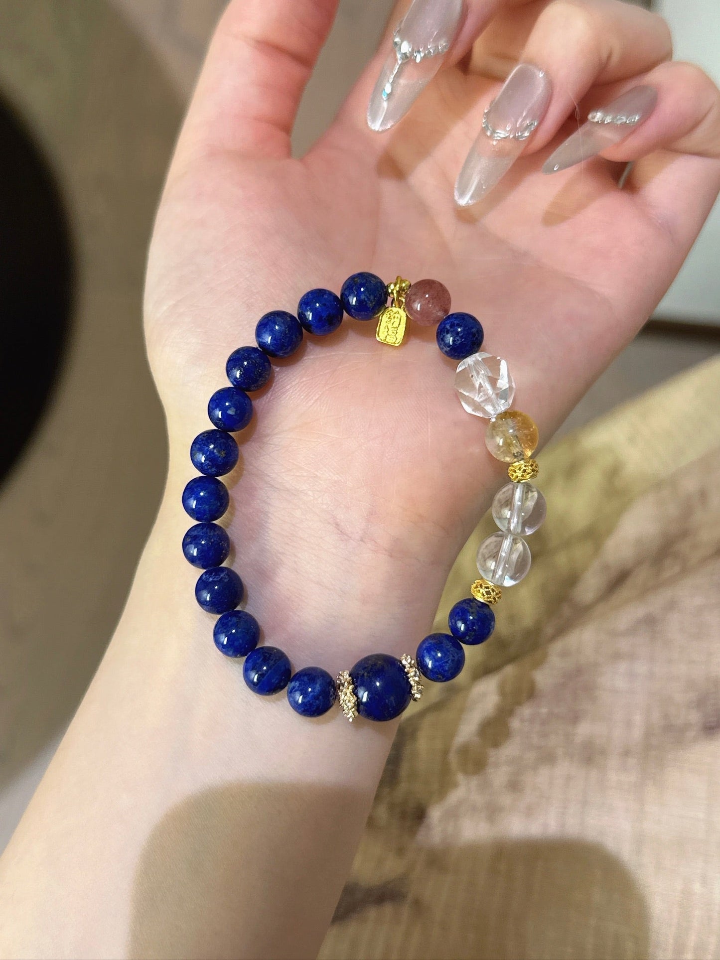 Lapis Lazuli, Clear Quartz & Strawberry Quartz Vitality Bracelet