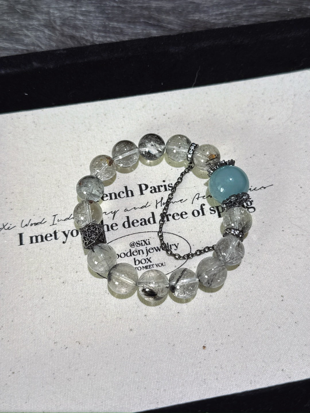 Black Rutilated Quartz with Aquamarine Crown Energy Bracelet