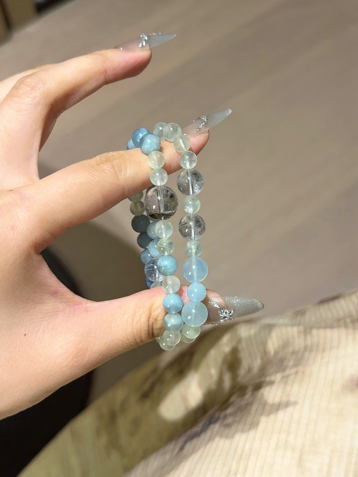 Prehnite, Aquamarine, Green Phantom & Blue Crystal Calm Mind Bracelet