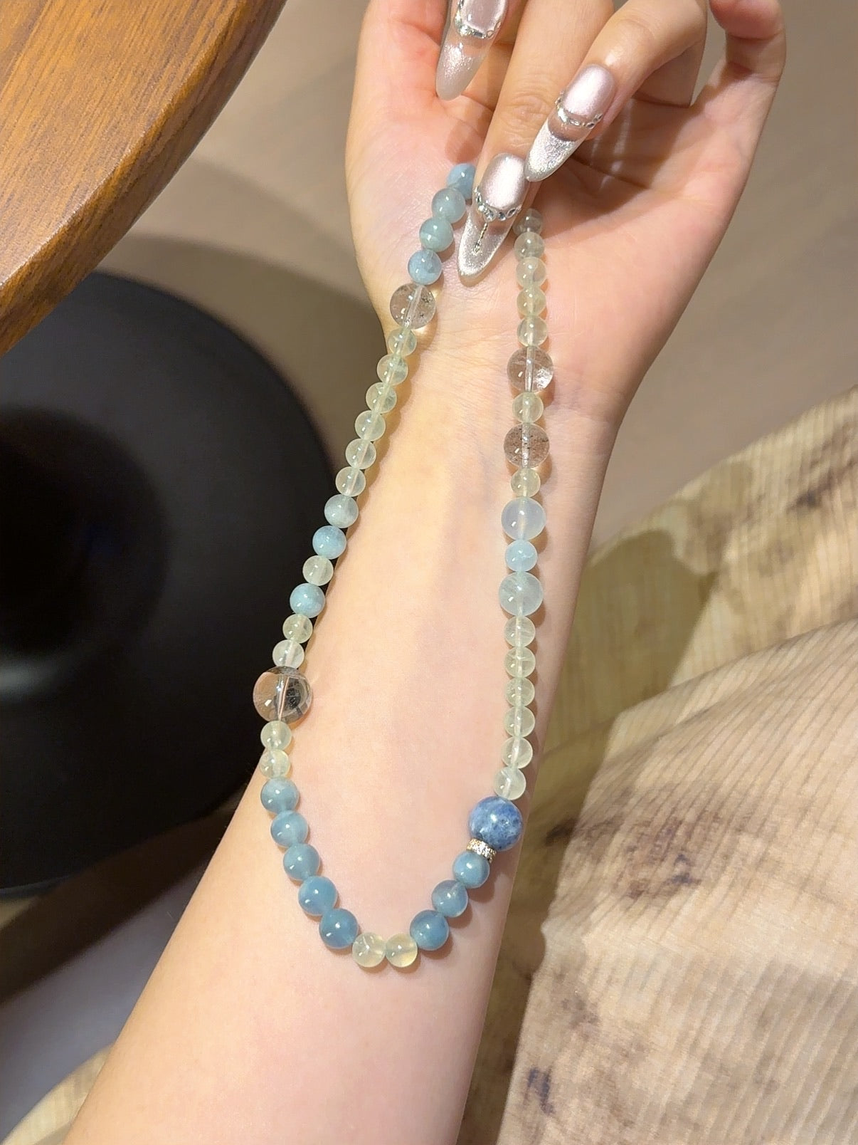 Prehnite, Aquamarine, Green Phantom & Blue Crystal Calm Mind Bracelet