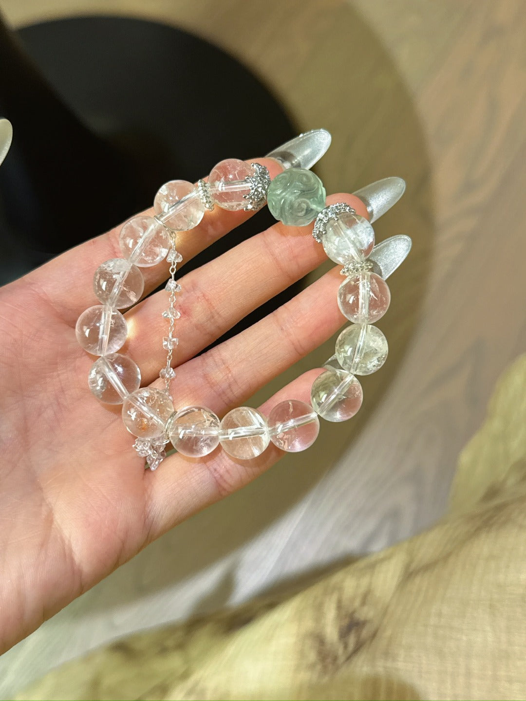 Clear Quartz & Fluorite Cloud Bead Clarity Bracelet