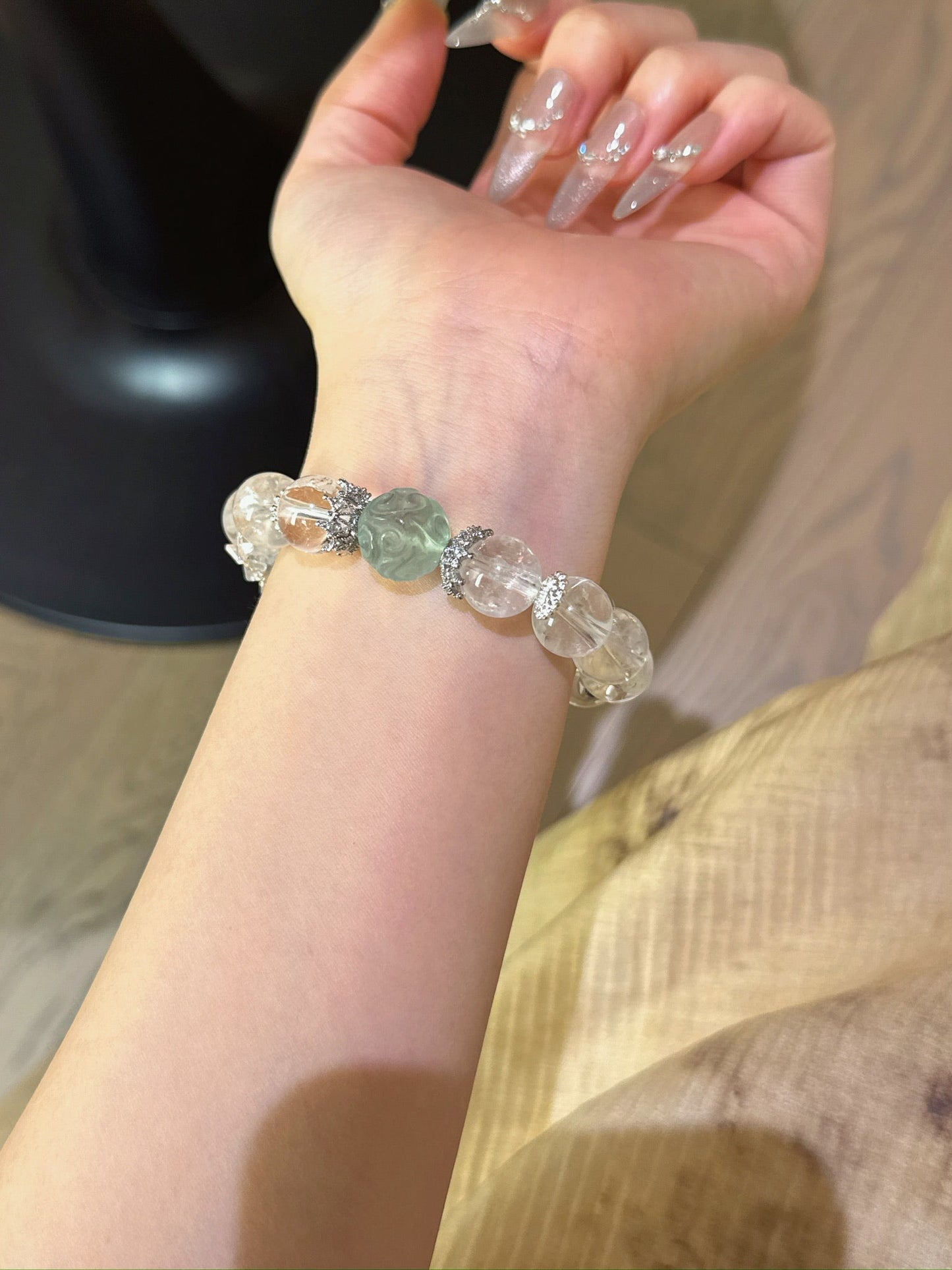 Clear Quartz & Fluorite Cloud Bead Clarity Bracelet